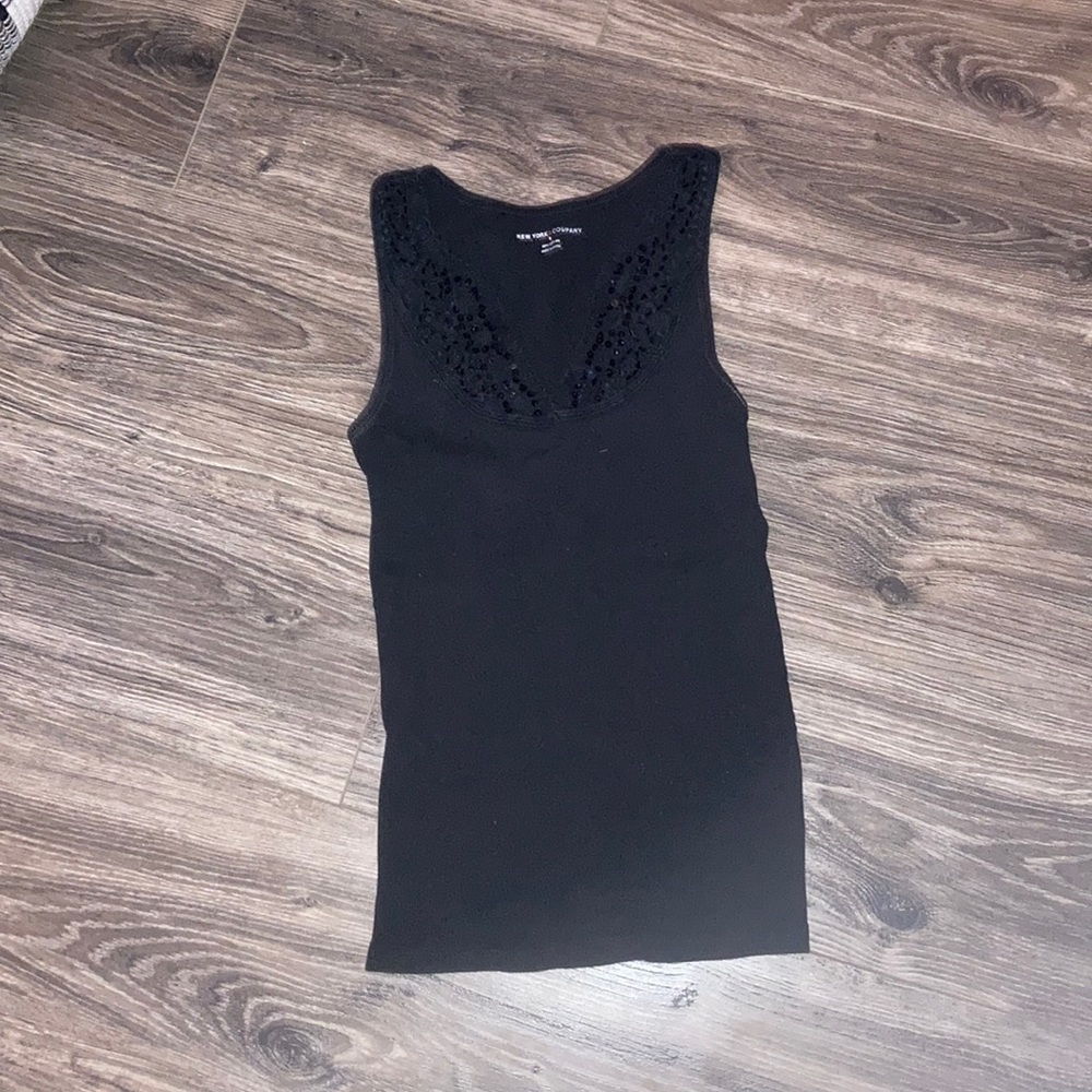 Black tank with sequins at v neck